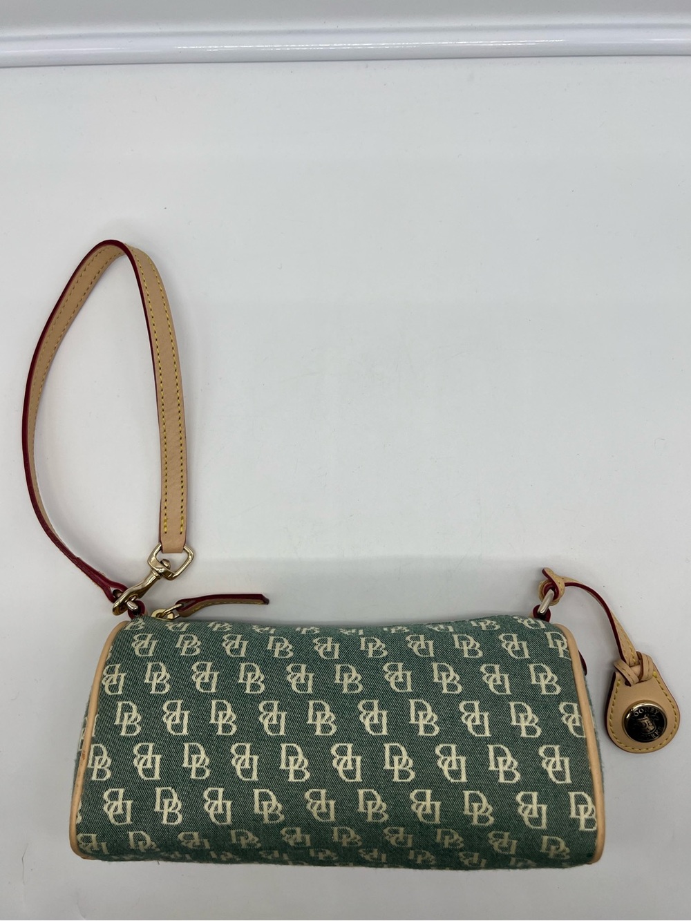DOONEY & BOURKE Y2K Mini Barrel Monogram Green Canvas Leather Trim Shoulder Bag - Picture 10 of 15